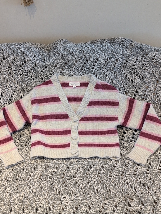 Wild Skyes Sweaters - 331 - Wild Skye Striped Cardigan, Knit Cozy Coquette Vibes, Heart Shaped Buttons